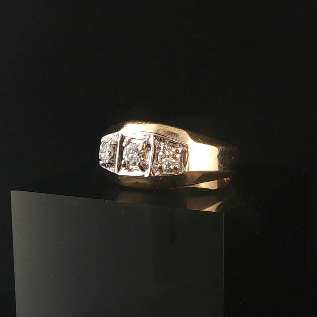 14k Yellow and White Gold 0.50cttw Three Diamond Solid Men's Ring Size 9.5