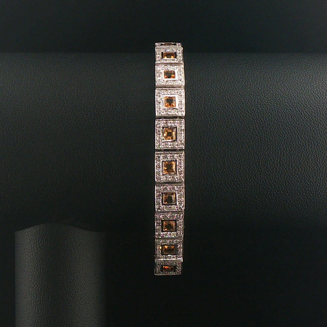 18k White Gold 2.25cttw Diamond and Citrine Square Link Bracelet 7"