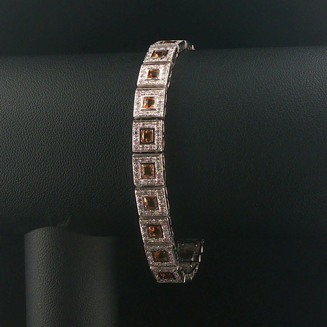 18k White Gold 2.25cttw Diamond and Citrine Square Link Bracelet 7"