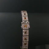 18k White Gold 2.25cttw Diamond and Citrine Square Link Bracelet 7"