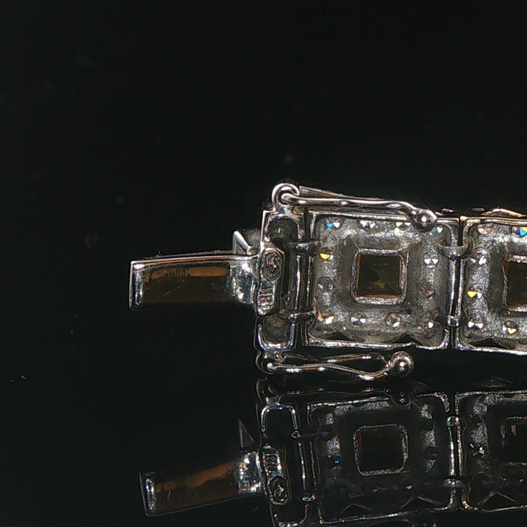 18k White Gold 2.25cttw Diamond and Citrine Square Link Bracelet 7"