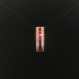 14k Yellow Gold Rainbow Sapphire and 0.15cttw Diamond Slide Pendant 1"