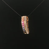 14k Yellow Gold Rainbow Sapphire and 0.15cttw Diamond Slide Pendant 1"