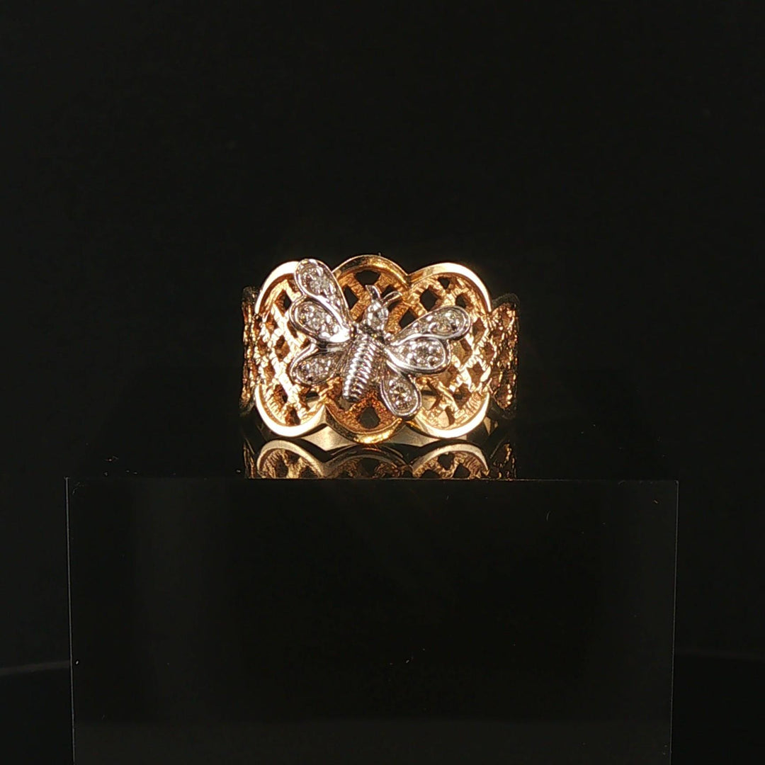 14k Yellow and White Gold Diamond Vintage Butterfly Ring Size 7.75