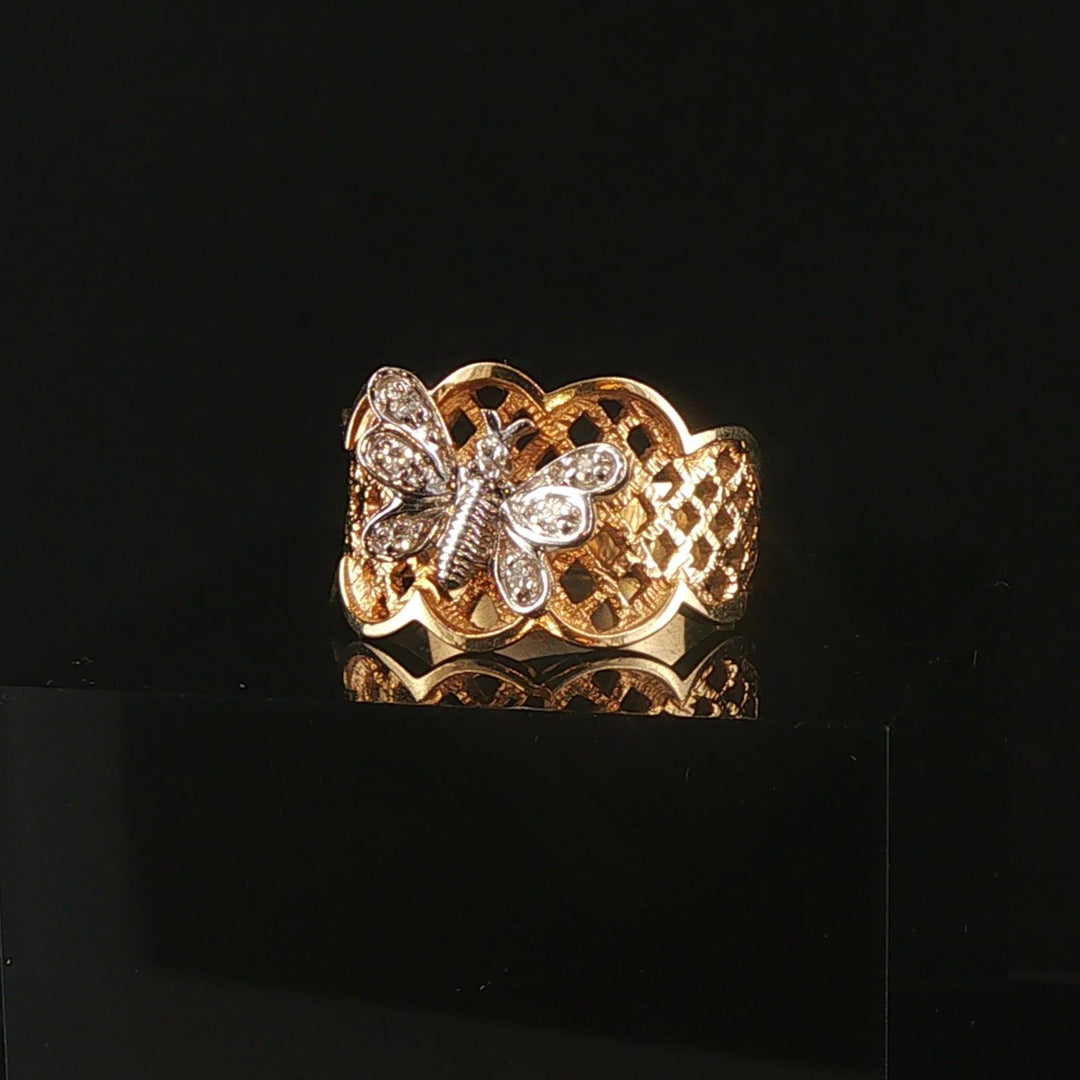 14k Yellow and White Gold Diamond Vintage Butterfly Ring Size 7.75