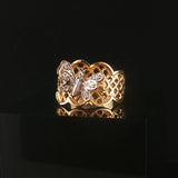 14k Yellow and White Gold Diamond Vintage Butterfly Ring Size 7.75