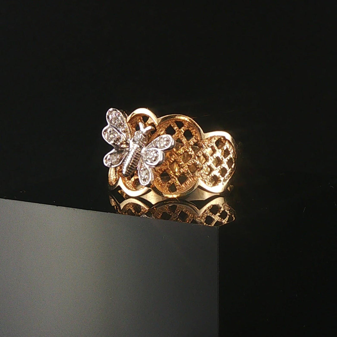 14k Yellow and White Gold Diamond Vintage Butterfly Ring Size 7.75