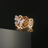 14k Yellow and White Gold Diamond Vintage Butterfly Ring Size 7.75