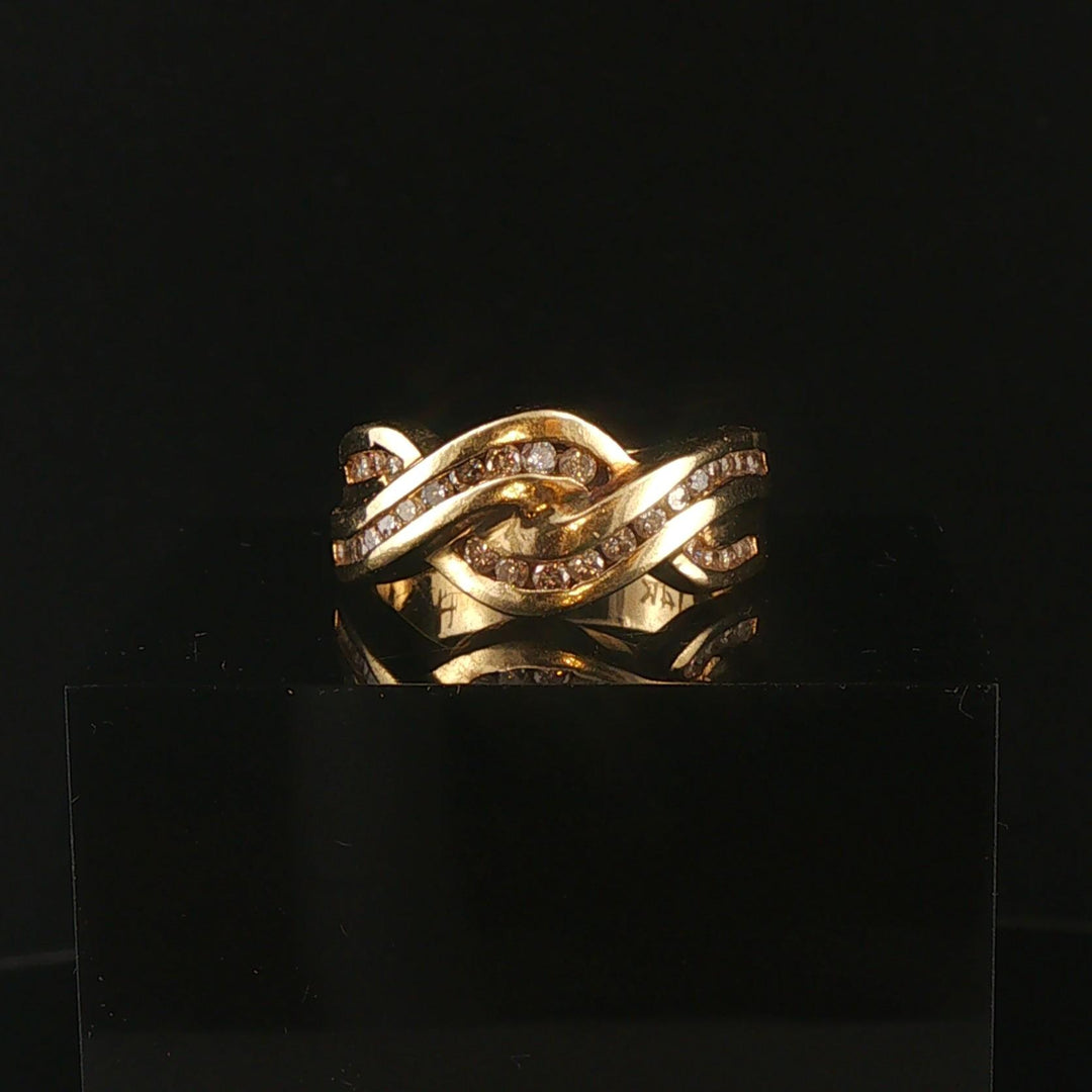 14k Yellow Gold and 0.50cttw Diamond Vintage Interwoven Band Ring Size 7.5