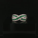 14k White Gold Emerald and 0.40cttw Diamond Crossover Band Ring Size 8