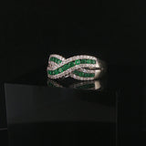 14k White Gold Emerald and 0.40cttw Diamond Crossover Band Ring Size 8