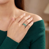 14k White Gold Emerald and 0.40cttw Diamond Crossover Band Ring Size 8