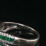14k White Gold Emerald and 0.40cttw Diamond Crossover Band Ring Size 8