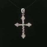 14k White Gold and 0.50cttw Round and Baguette Diamond Cross Pendant 1.25"