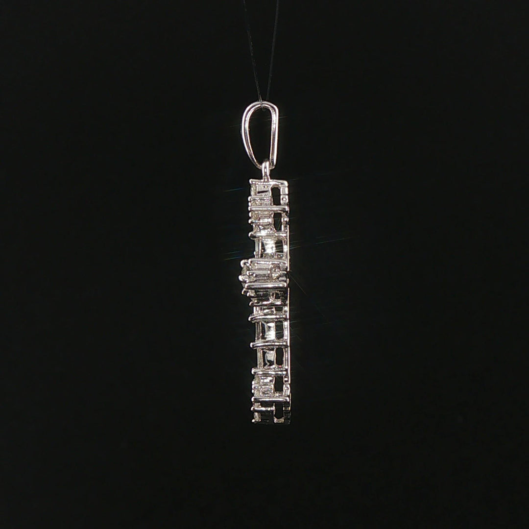14k White Gold and 0.50cttw Round and Baguette Diamond Cross Pendant 1.25"