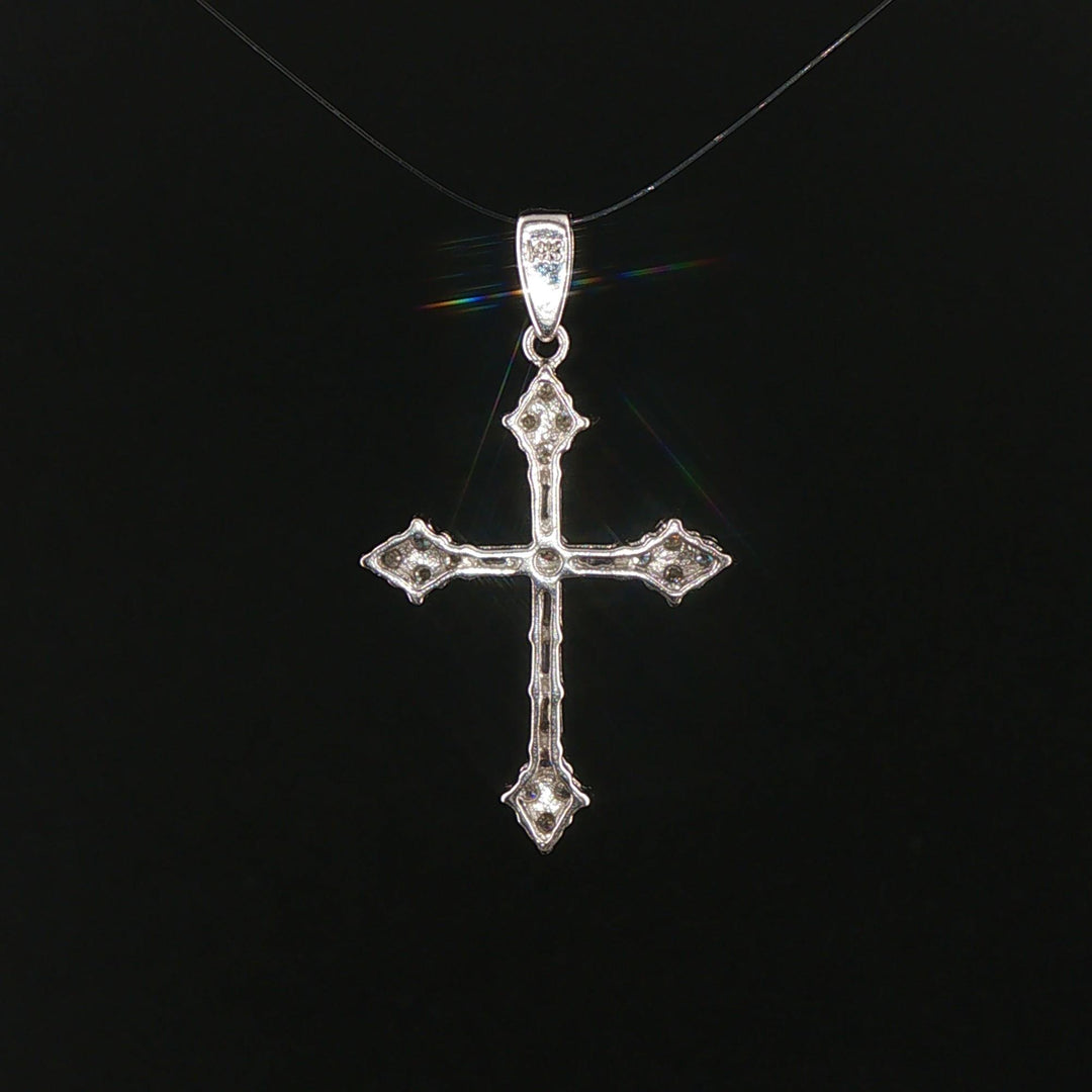 14k White Gold and 0.50cttw Round and Baguette Diamond Cross Pendant 1.25"