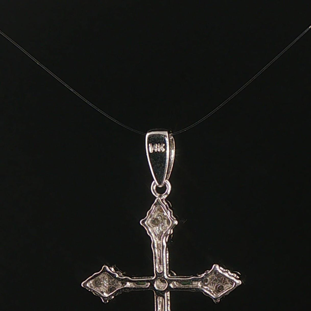 14k White Gold and 0.50cttw Round and Baguette Diamond Cross Pendant 1.25"