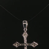 14k White Gold and 0.50cttw Round and Baguette Diamond Cross Pendant 1.25"