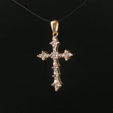 14k Yellow Gold and 0.35cttw Round and Baguette Diamond Cross Pendant 1.25"
