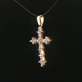 14k Yellow Gold and 0.35cttw Round and Baguette Diamond Cross Pendant 1.25"