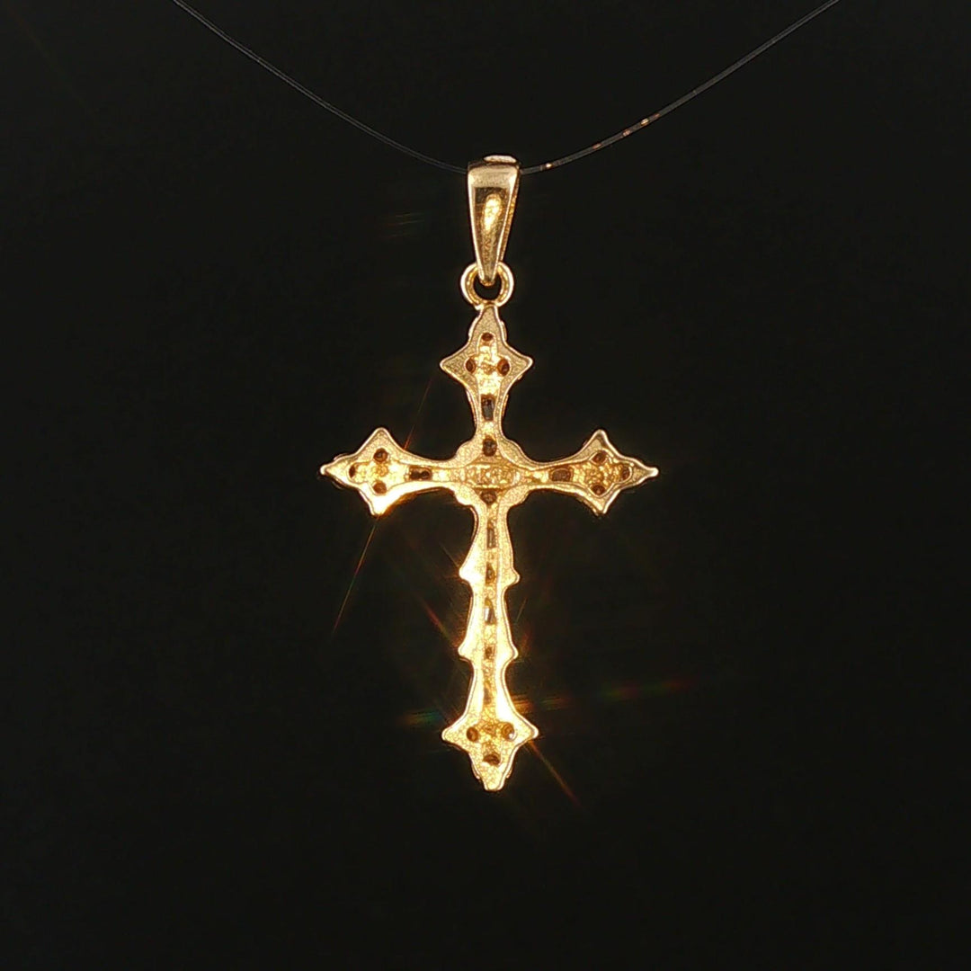 14k Yellow Gold and 0.35cttw Round and Baguette Diamond Cross Pendant 1.25"