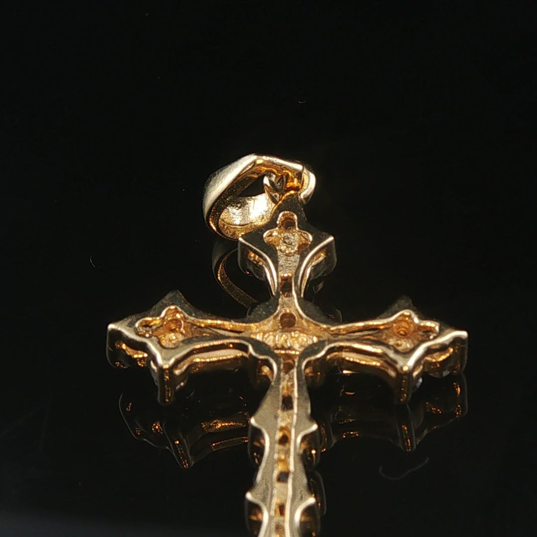 14k Yellow Gold and 0.35cttw Round and Baguette Diamond Cross Pendant 1.25"
