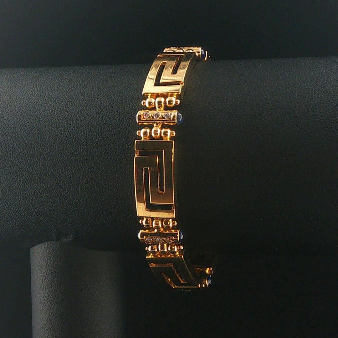 18k Yellow Gold Diamond and Sapphire 36.7g Greek Key Link Bracelet 7"