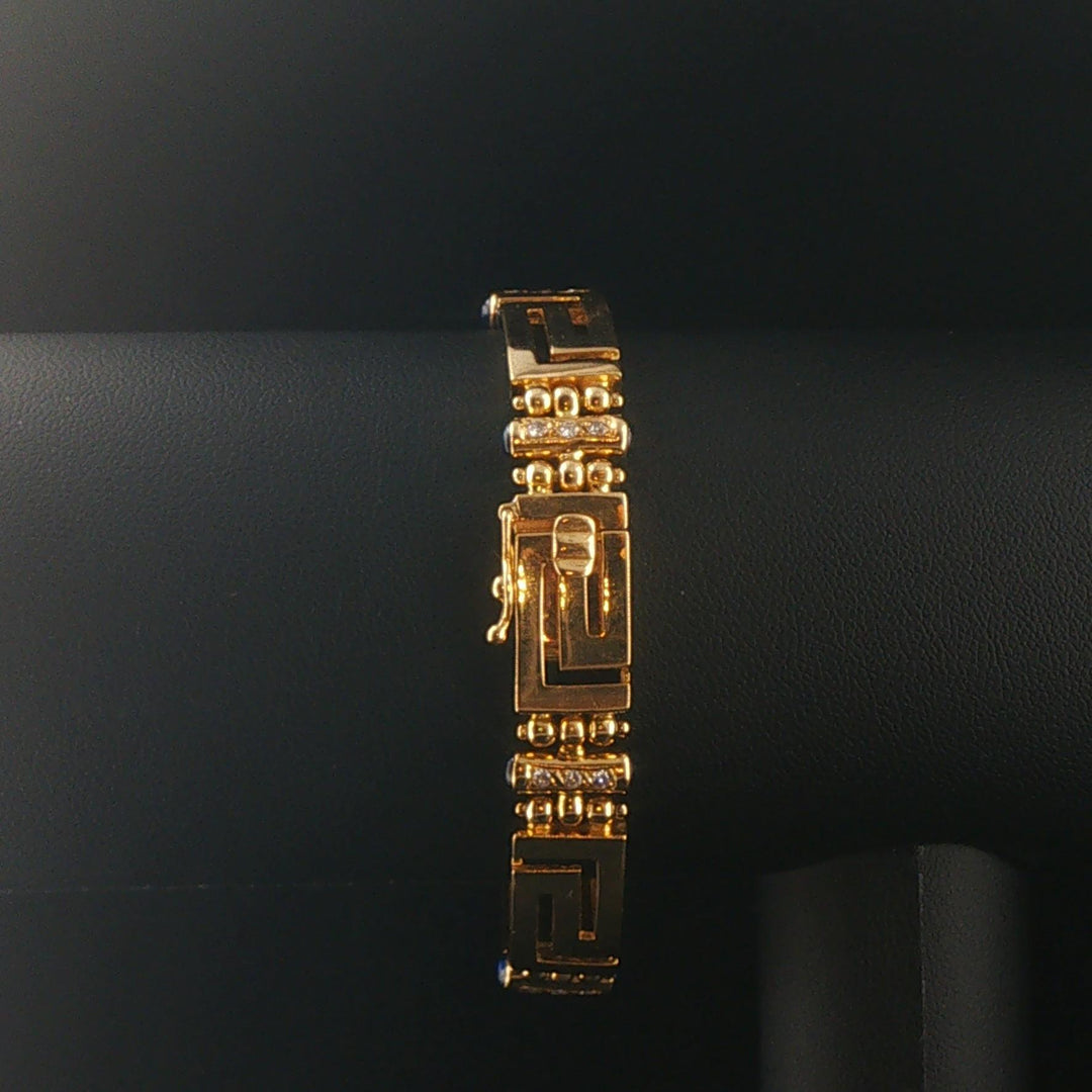 18k Yellow Gold Diamond and Sapphire 36.7g Greek Key Link Bracelet 7"