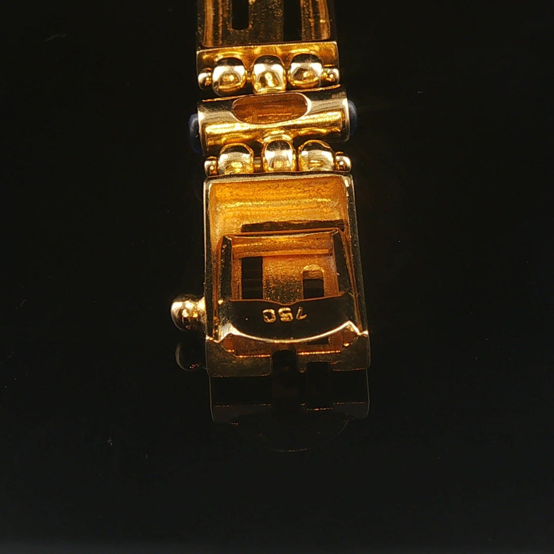 18k Yellow Gold Diamond and Sapphire 36.7g Greek Key Link Bracelet 7"