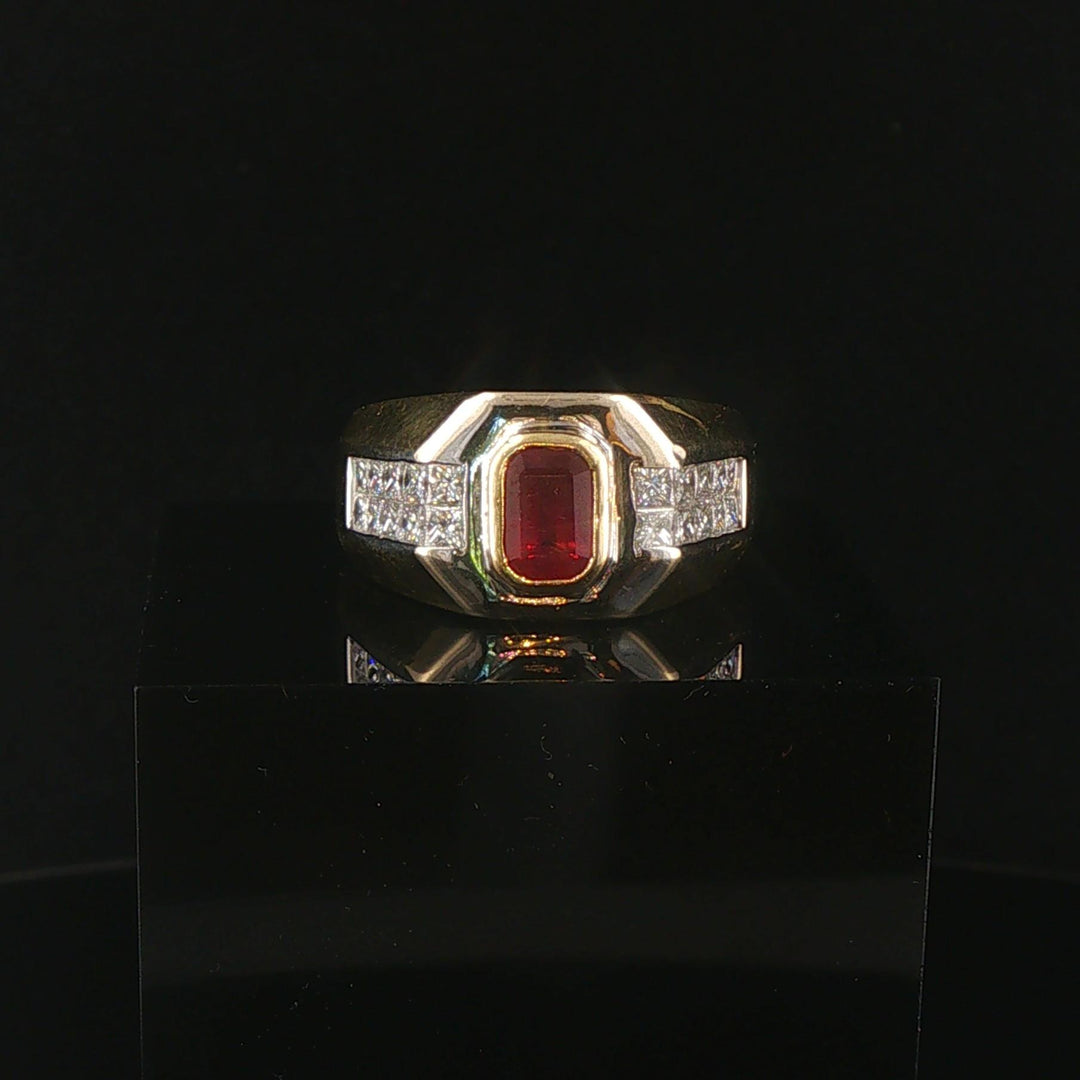 18k Yellow and White Gold Ruby and 1cttw Diamond Solid Men's Ring Size 9.5