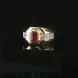 18k Yellow and White Gold Ruby and 1cttw Diamond Solid Men's Ring Size 9.5