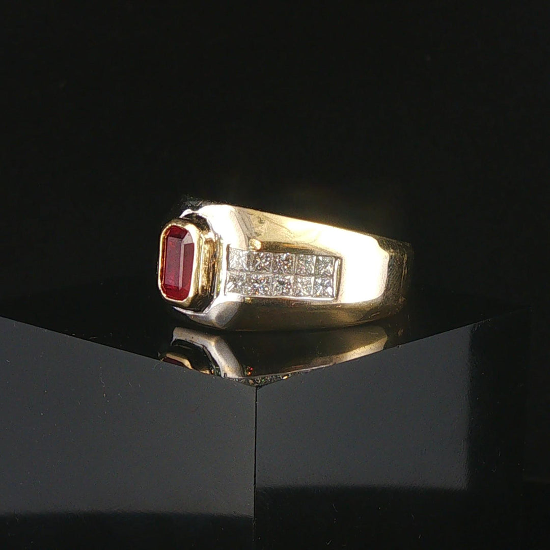 18k Yellow and White Gold Ruby and 1cttw Diamond Solid Men's Ring Size 9.5
