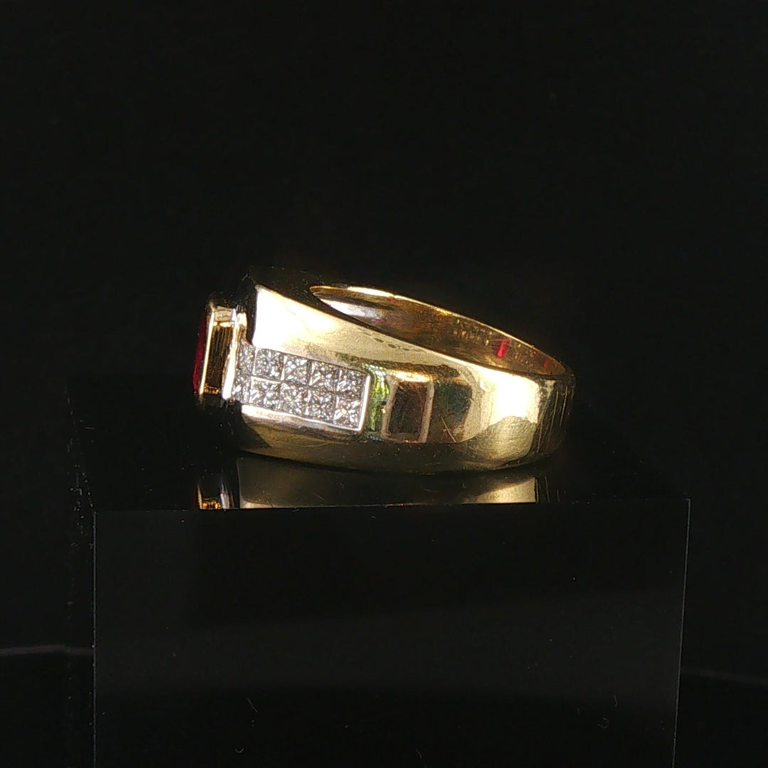 18k Yellow and White Gold Ruby and 1cttw Diamond Solid Men's Ring Size 9.5