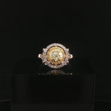 18k White Gold and 0.85cttw Yellow and White Diamond Halo Ring Size 7.25