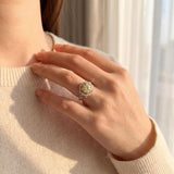 18k White Gold and 0.85cttw Yellow and White Diamond Halo Ring Size 7.25
