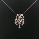 14k White Gold and 0.52cttw Diamond Vintage Filigree Dangle Pendant Necklace 18"
