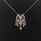 14k White Gold and 0.52cttw Diamond Vintage Filigree Dangle Pendant Necklace 18"