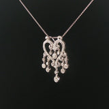 14k White Gold and 0.52cttw Diamond Vintage Filigree Dangle Pendant Necklace 18"