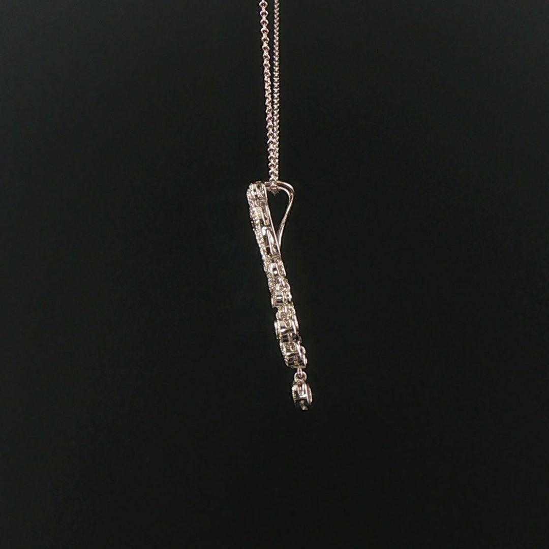 14k White Gold and 0.52cttw Diamond Vintage Filigree Dangle Pendant Necklace 18"