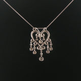 14k White Gold and 0.52cttw Diamond Vintage Filigree Dangle Pendant Necklace 18"