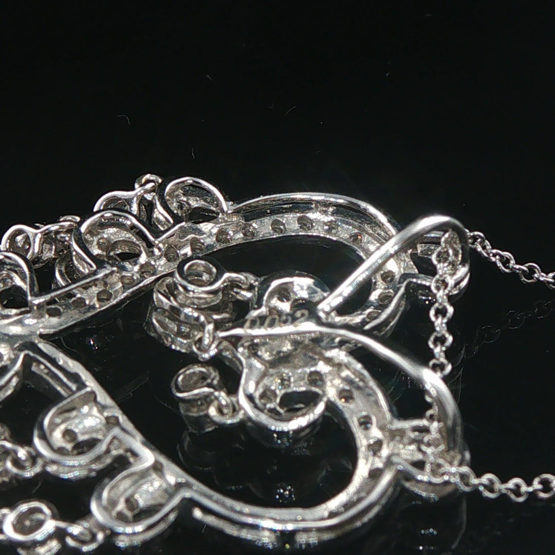 14k White Gold and 0.52cttw Diamond Vintage Filigree Dangle Pendant Necklace 18"