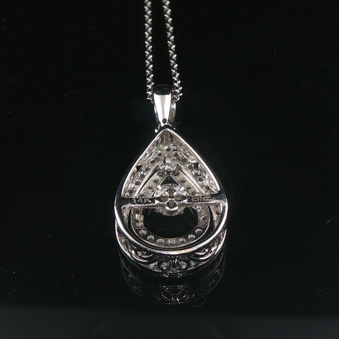 14k White Gold and 0.50cttw Diamond Floating Pear Shape Pendant Necklace 20"