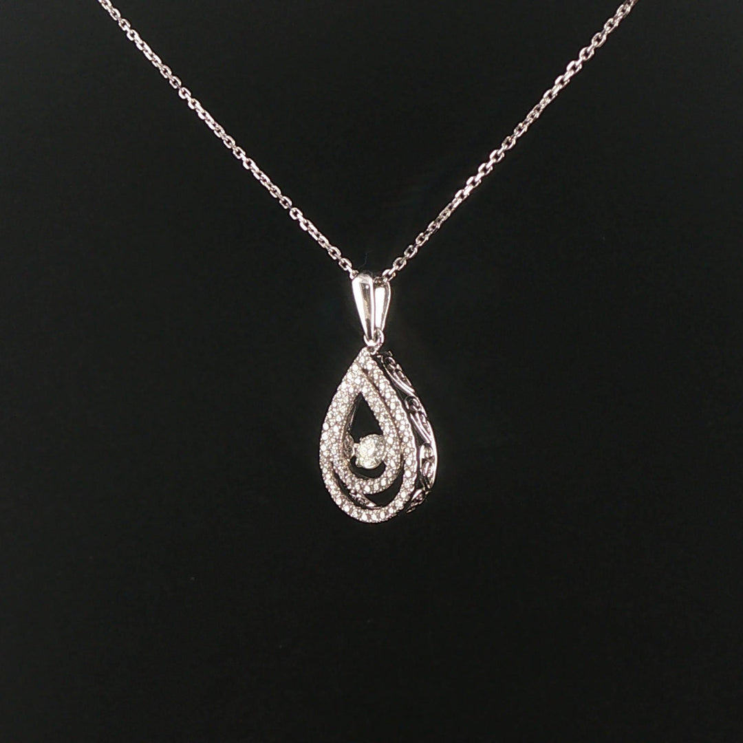 14k White Gold and 0.50cttw Diamond Floating Pear Shape Pendant Necklace 20"