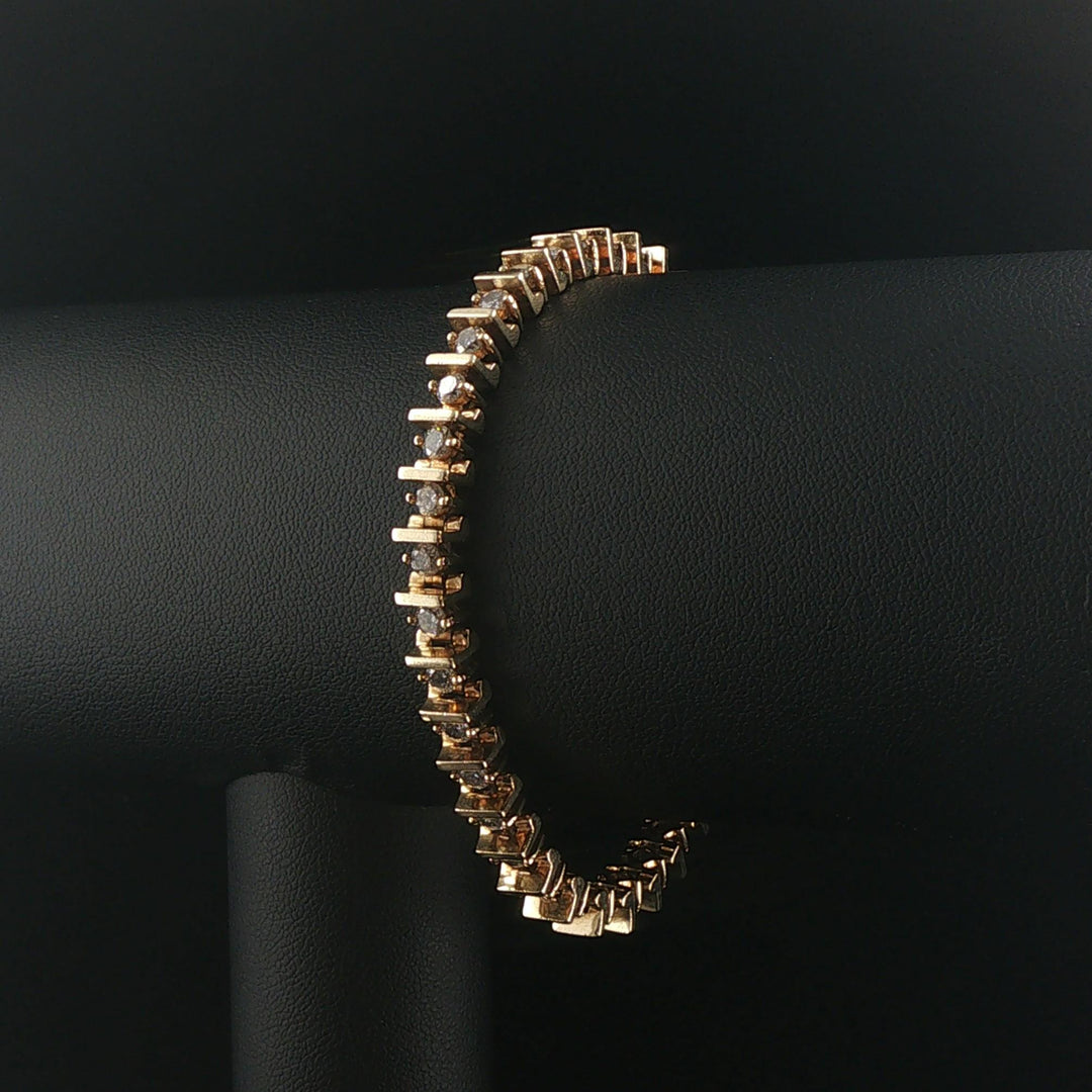 14k Yellow Gold and 3.50cttw Diamond Solid Vintage Bar Link Tennis Bracelet 7"
