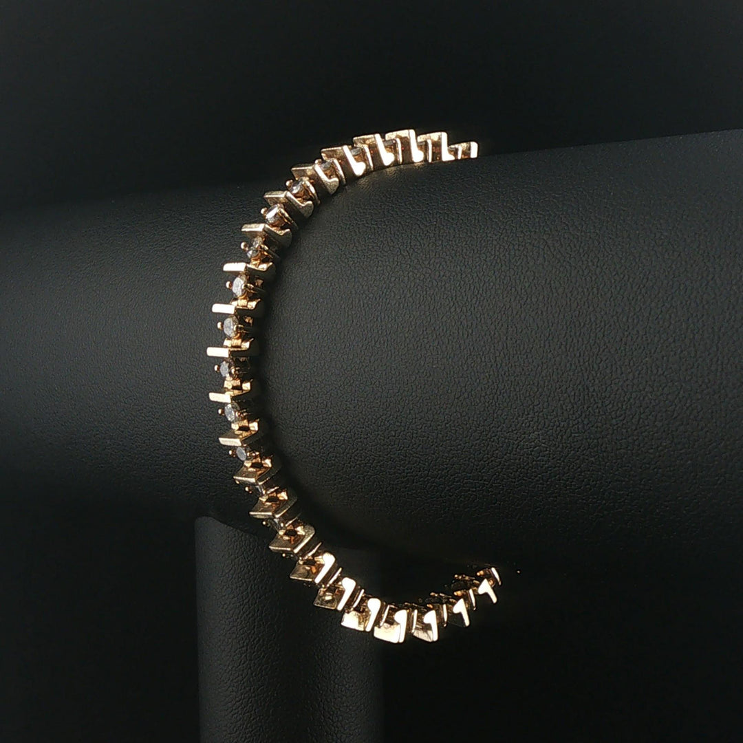 14k Yellow Gold and 3.50cttw Diamond Solid Vintage Bar Link Tennis Bracelet 7"