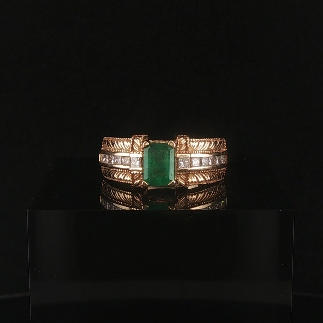 Effy 14k Yellow Gold Emerald and Diamond 9g Solid Ring Size 7
