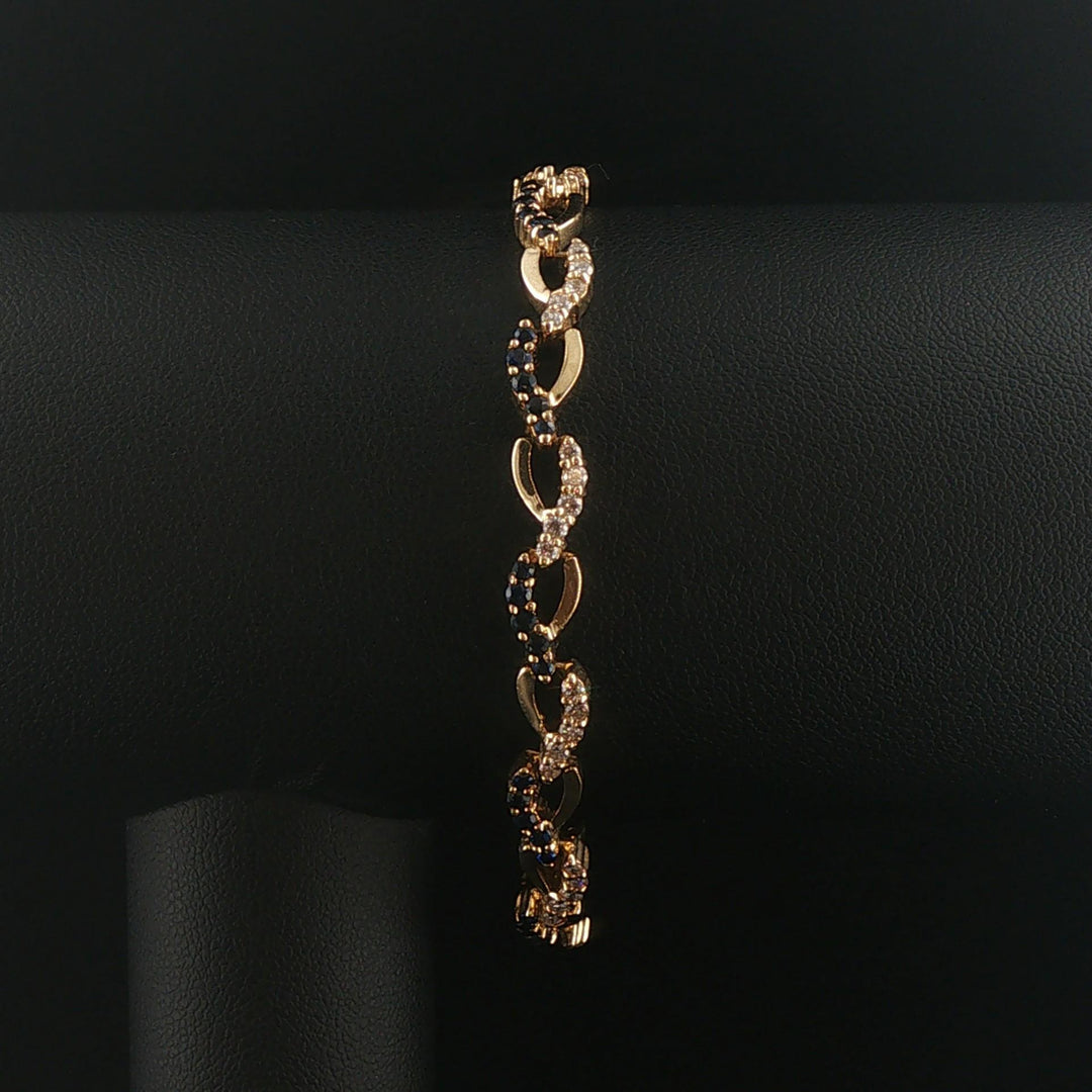 14k Yellow Gold Sapphire and 1cttw Diamond Fancy Heart Link Bracelet 7"