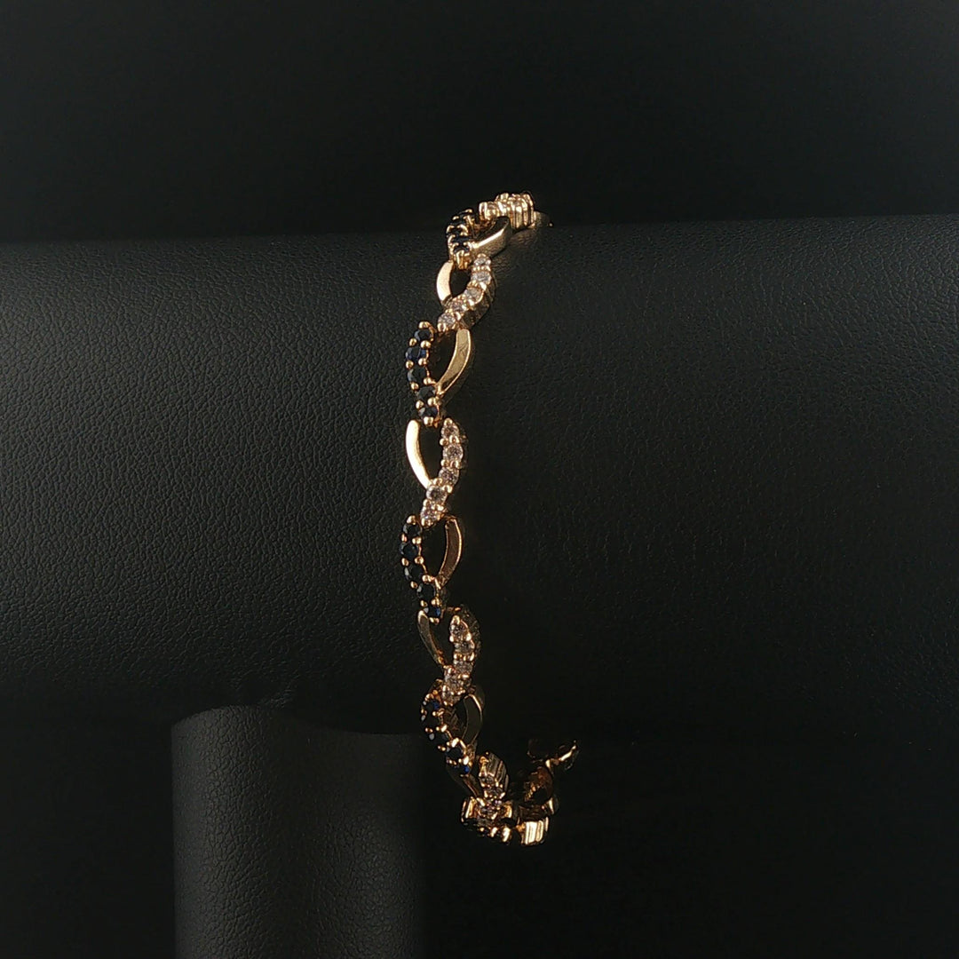 14k Yellow Gold Sapphire and 1cttw Diamond Fancy Heart Link Bracelet 7"