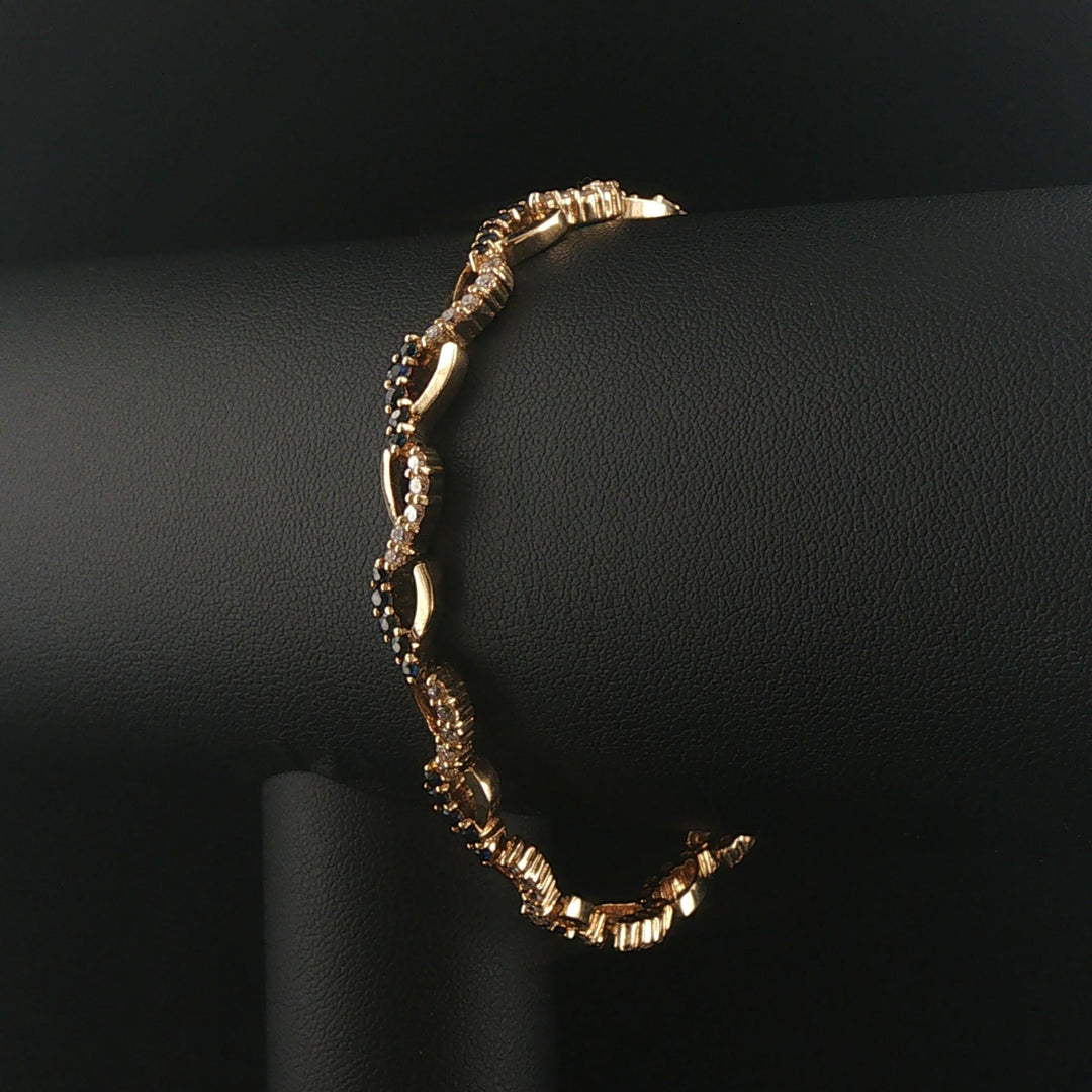 14k Yellow Gold Sapphire and 1cttw Diamond Fancy Heart Link Bracelet 7"