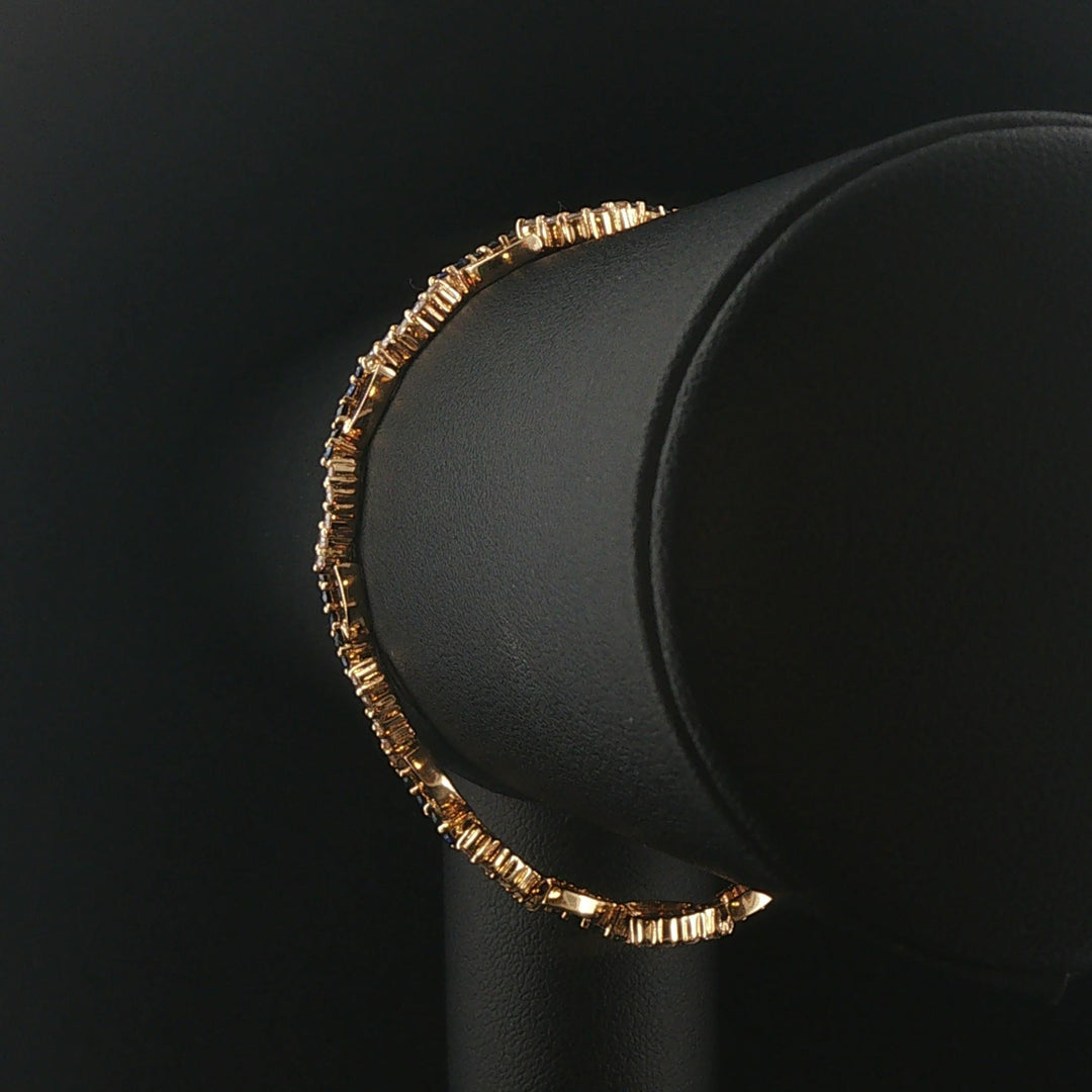 14k Yellow Gold Sapphire and 1cttw Diamond Fancy Heart Link Bracelet 7"